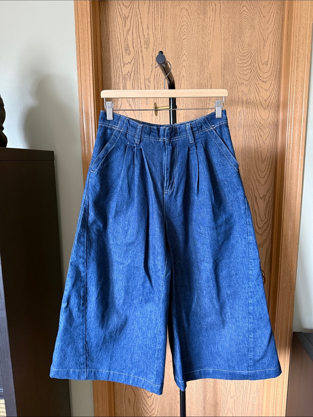 Free People Dark Blue Denim Cropped Wide-Leg Jeans